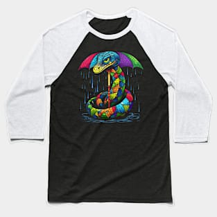 Snake Rainy Day With Umbrella Baseball T-Shirt